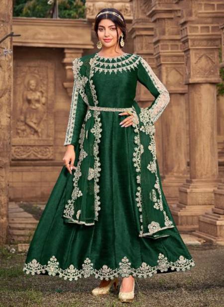 Dark Green Colour New Designer Wedding Wear Heavy Silk Anarkali Salwar Suit Collection 2023 B